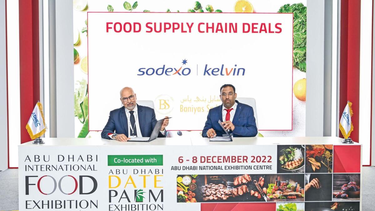 Shakkir P Aliyar, CEO, Baniyas Spike Group of Companies, signs MoU with Sodexo-Kelvin 2 Catering Services LLC.