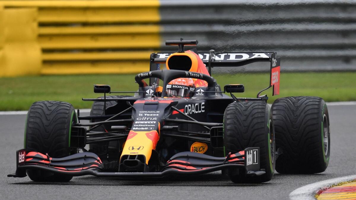 Red Bull's Dutch driver Max Verstappen drives during the third practice session of the Formula One Belgian Grand Prix.— AFP