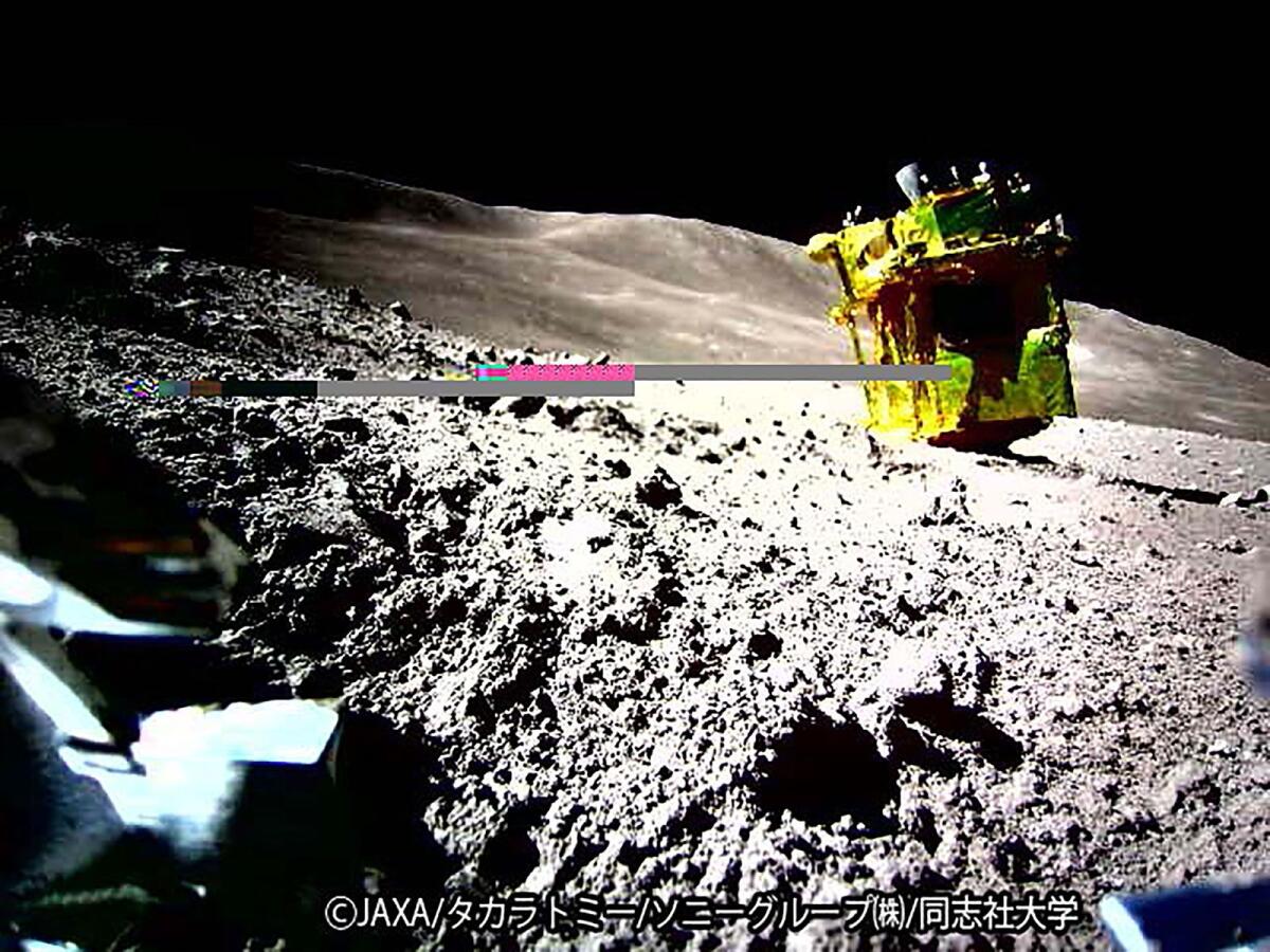 An image of the lunar surface taken and transmitted by LEV-2 'SORA-Q' the transformable lunar surface robot 'SORA-Q' (operation verification model), installed on the private company's lunar module for the Smart Lander for Investigating Moon mission, after landing on the Moon on January 20. — AFP file