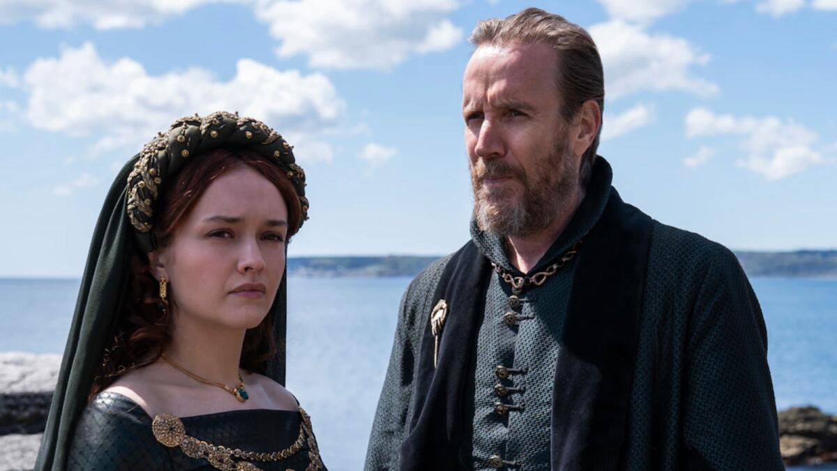 Olivia Cooke as Alicent Hightower and Rhys Ifans as Otto Hightower (HBO)