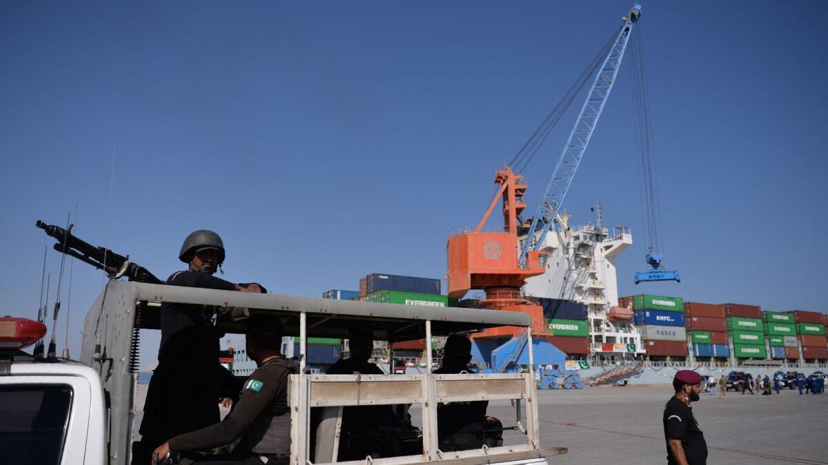 Pakistani security personnel patrol the Gwadar port. Photo: AFP