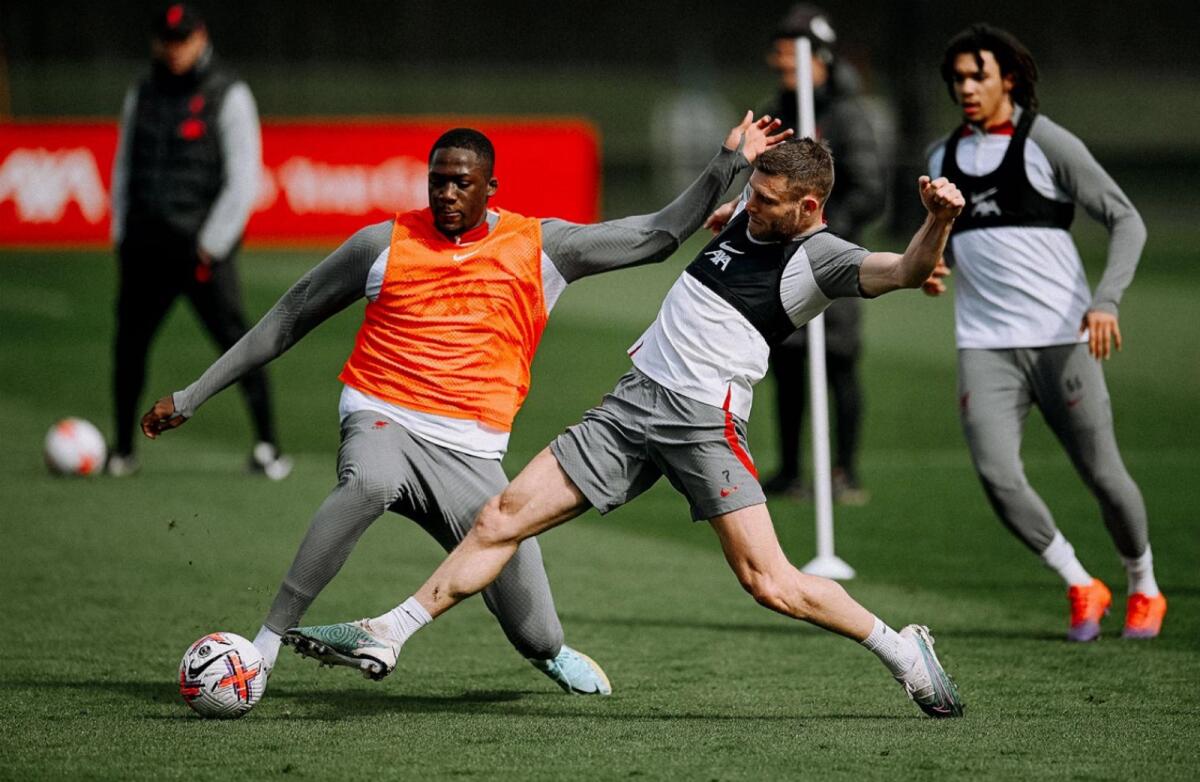 Liverpool players during a training session. — Liverpool FC Twitter