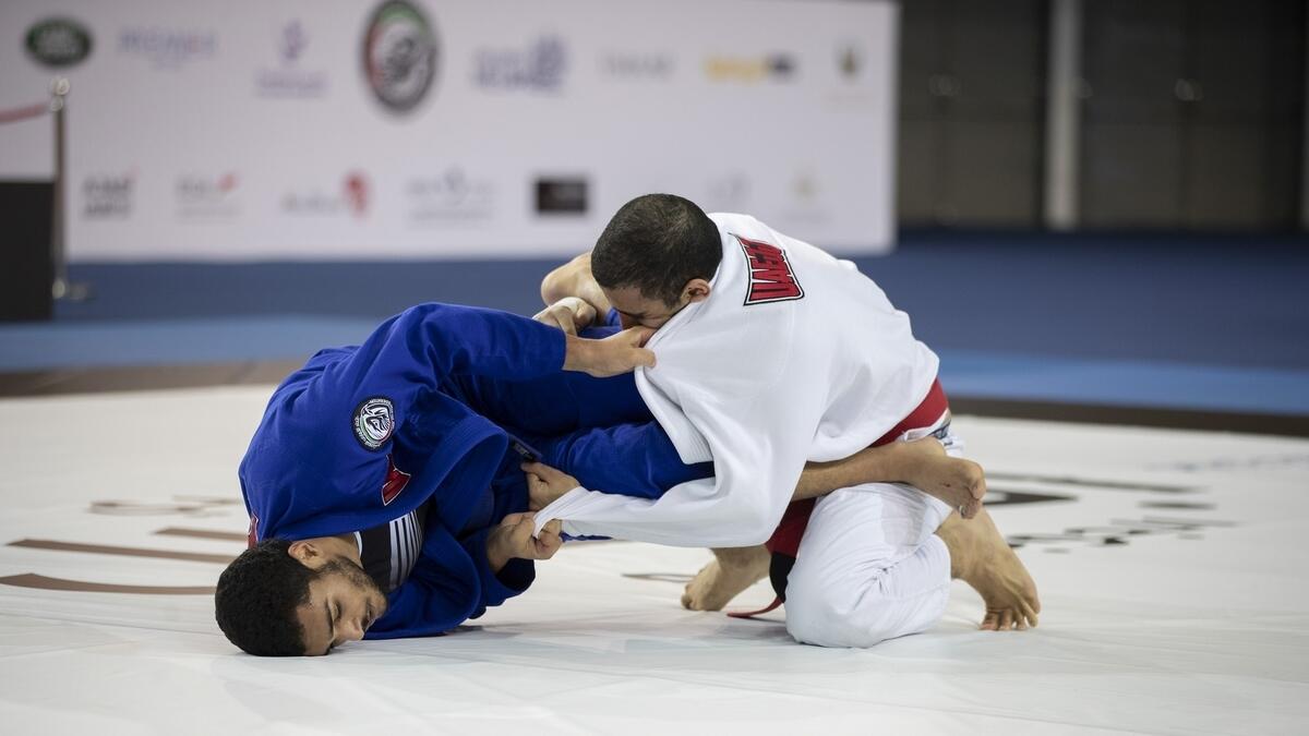 Team Al Abyad and Azraq team in action at the Jiu-Jitsu Arena in Abu Dhabi on Thursday. - Supplied photo