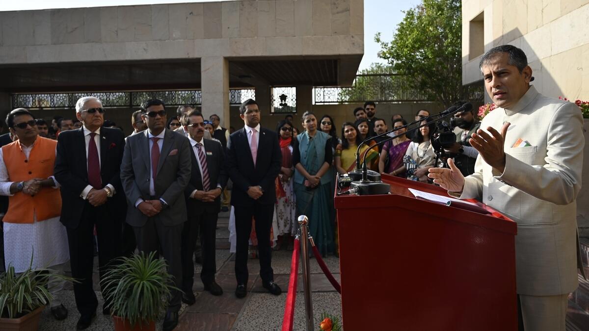 India Ambassador to the UAE addressing the Indian community  during India 71st Republic Day celebrations held at the Embassy in Abu Dhabi.