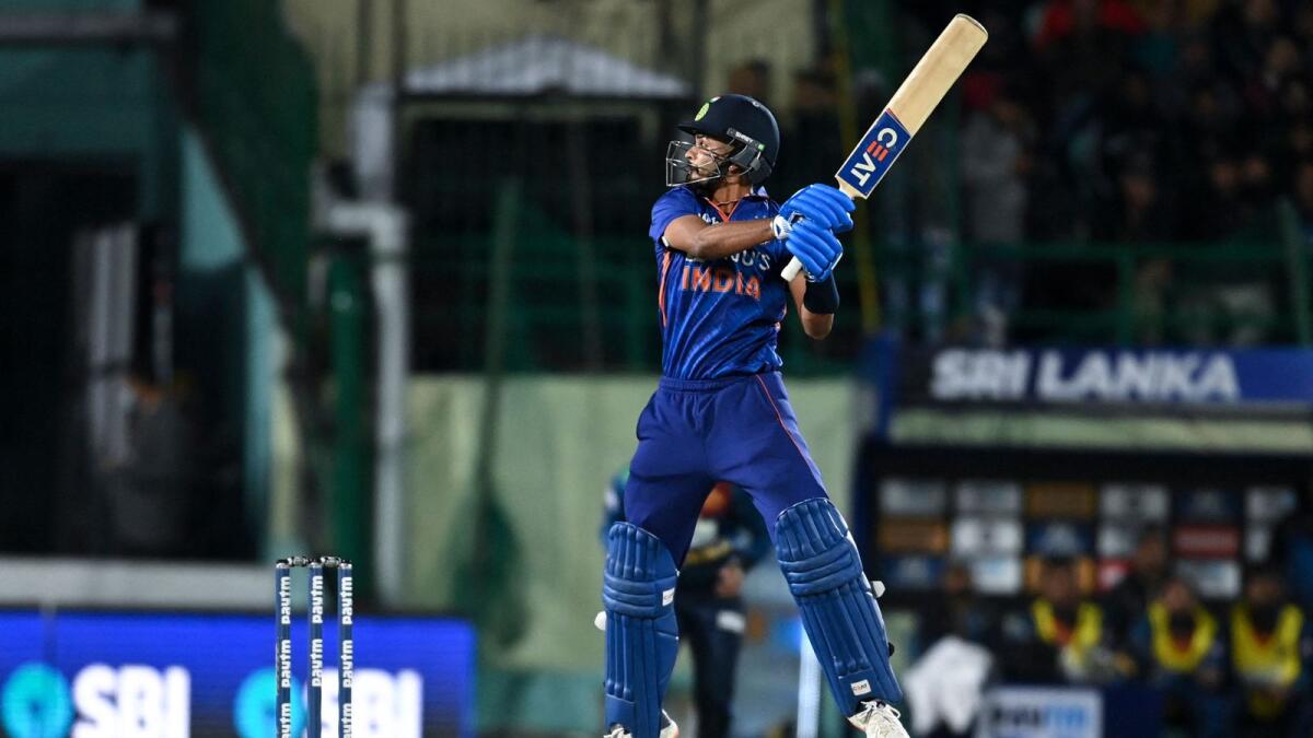 India's Shreyas Iyer plays a shot against Sri Lanka on Saturday. — AFP