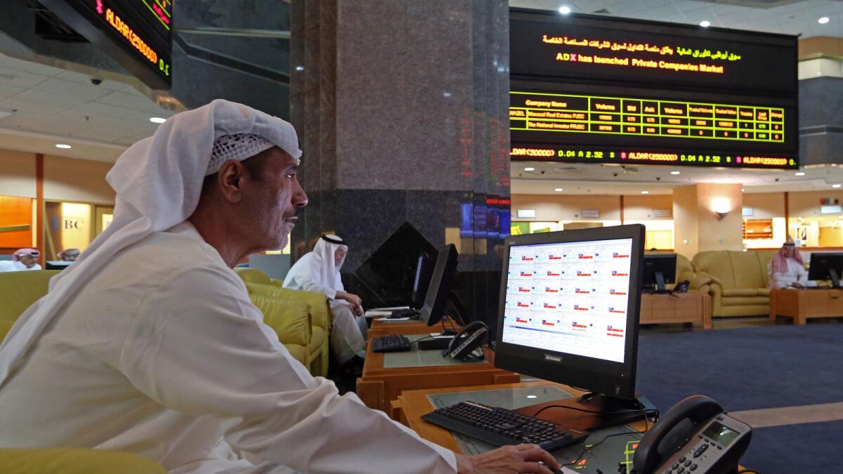 The 1.4 per cent rise in the ADX index marked a fourth straight session of gains and built on a modest upswing last week when the market snapped a three-week losing streak.at Abu Dhabi Securities Exchange. — File photo