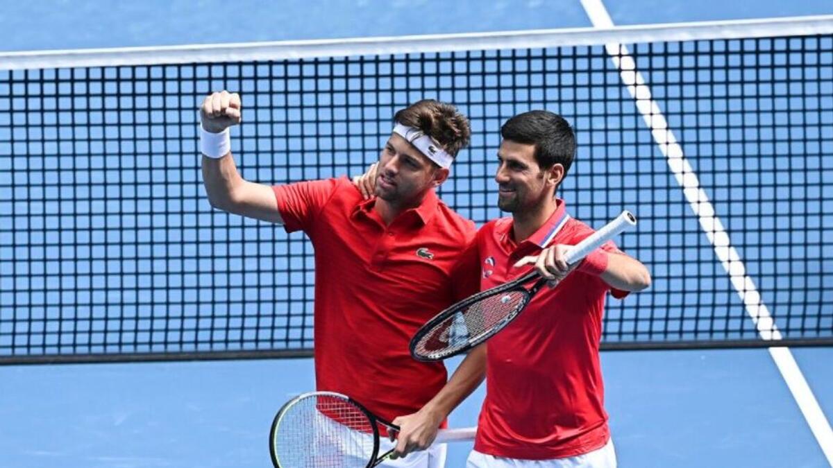 Novak Djokovic (right) at the ATP Cup. (Twitter)