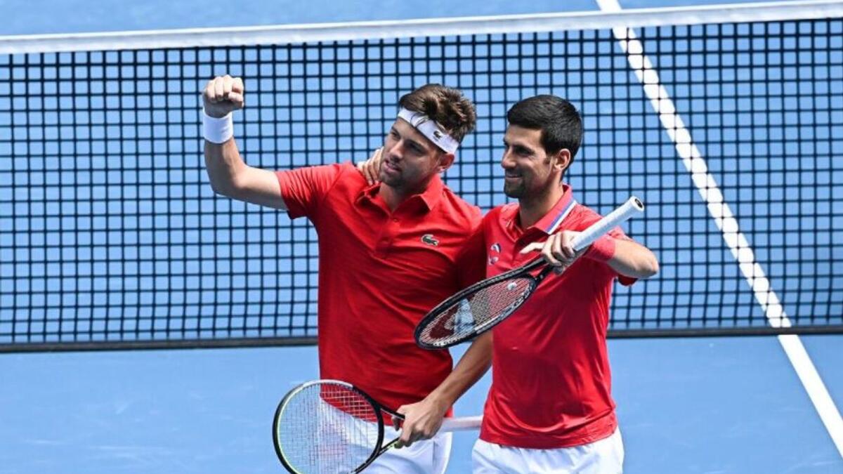 Novak Djokovic (right) at the ATP Cup, one of the Australian Open warm-up events. (ATP Twitter)