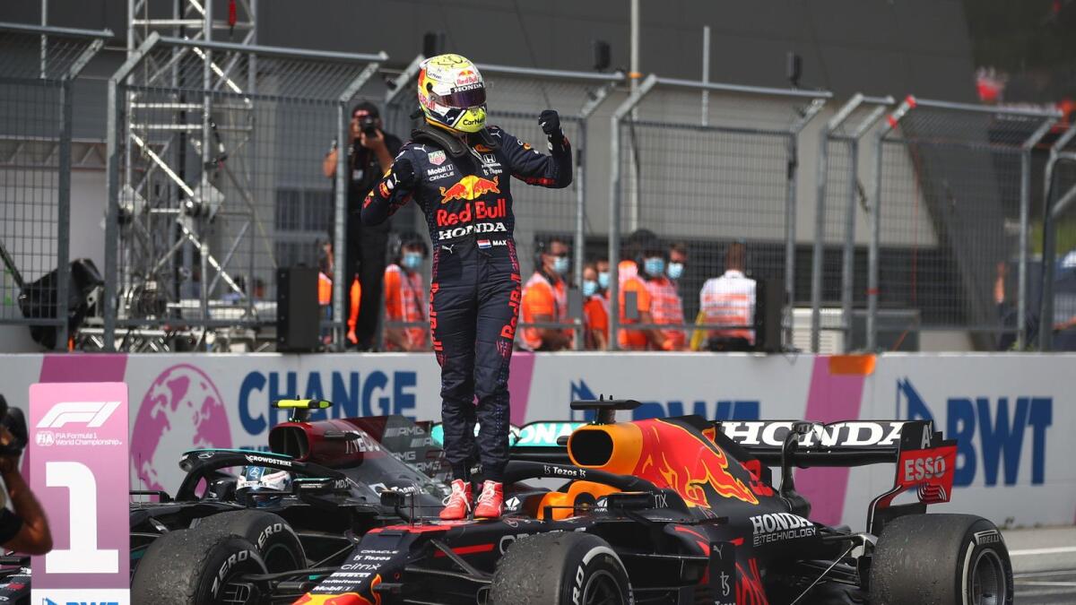 Red Bull's Max Verstappen celebrates winning the Austrian Grand Prix. — Reuters