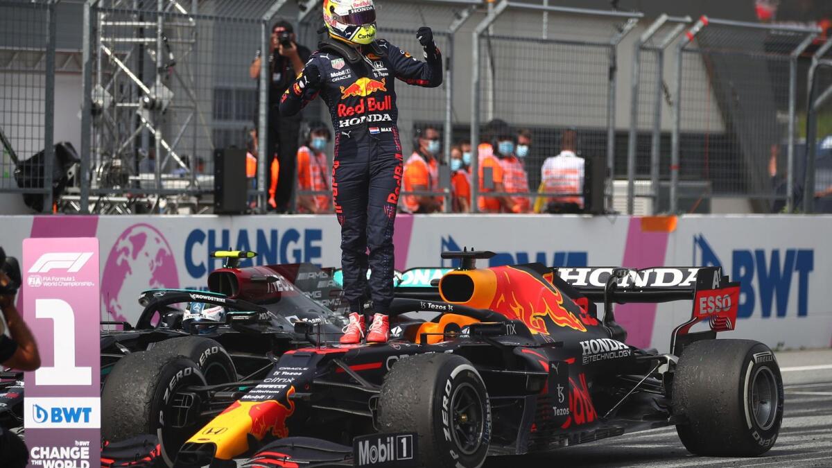 Red Bull's Max Verstappen celebrates winning the Austrian Grand Prix. — Reuters