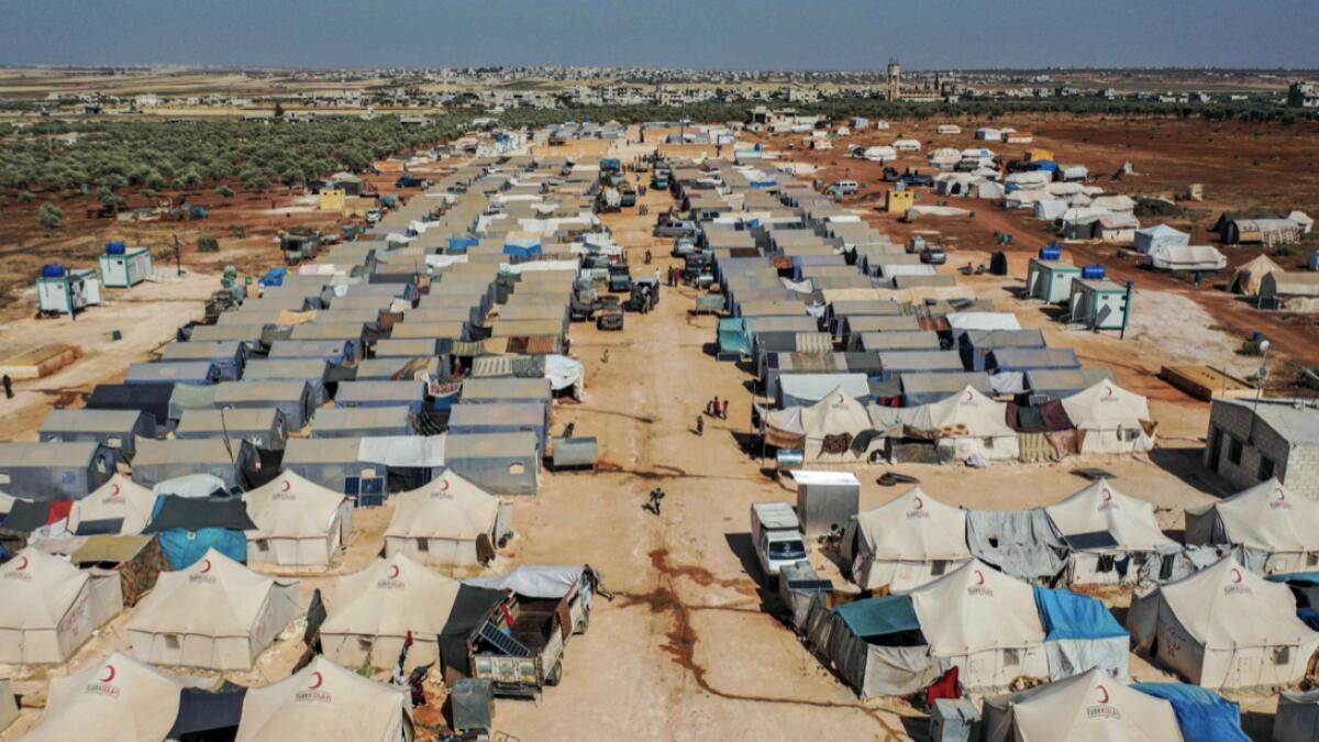 An aerial view of tents at the Azraq camp for displaced Syrians near the town of Maaret Misrin in Syria's northwestern Idlib province, sheltering several hundred families displaced by conflict from the northern Hama and southern and eastern Idlib countrysides. Photo: AFP