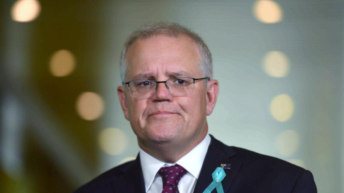 Australian Prime Minister Scott Morrison speaks at a press conference to discuss sexual assault allegations against a male staffer at Parliament House in Canberra. — AP