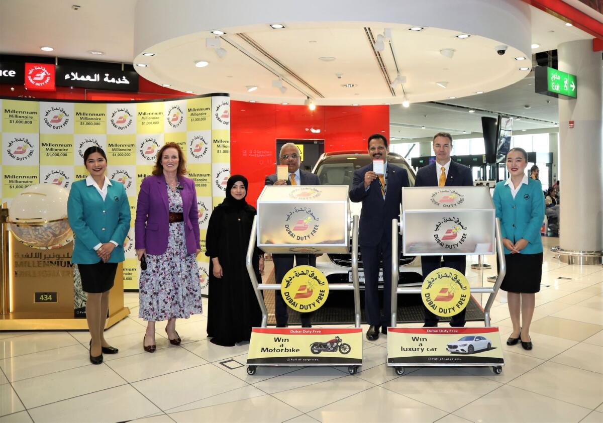 The Dubai Duty Free officials conducted the Dubai Duty Free Finest Surprise draw for two luxury vehicles. — Supplied photo