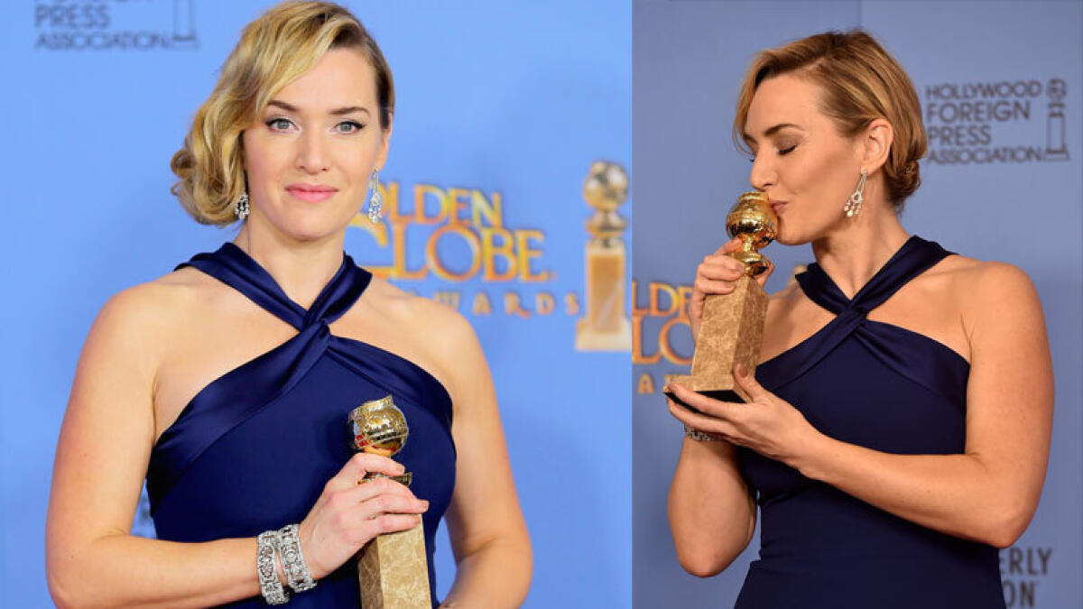 Kate Winslet, winner of Best Supporting Performance in a Motion Picture for “Steve Jobs”. Photo: AFP