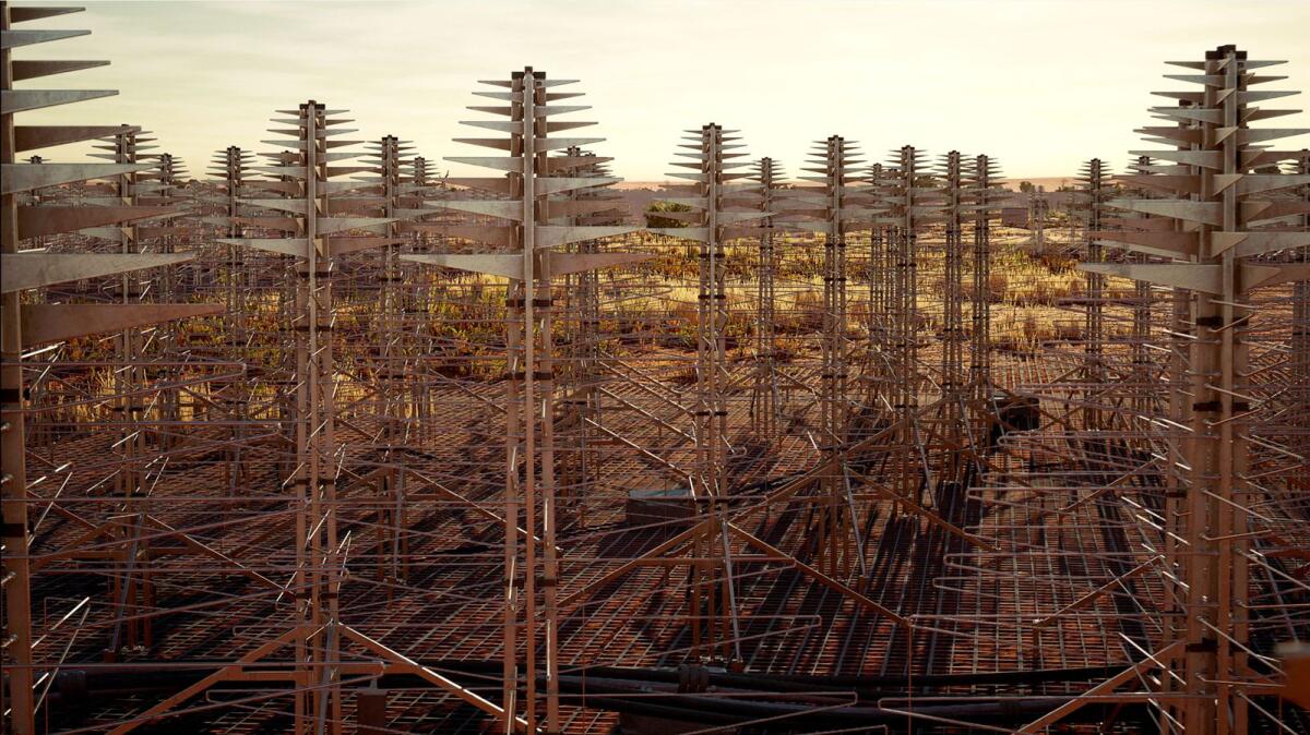 This image — released on December 5, 2022 by Australia's Department of Industry, Science and Resources — shows an artist's impression of low-frequency stations forming the Square Kilometre Array (SKA) radio telescope, to be built in Western Australia. (Photos: AFP)