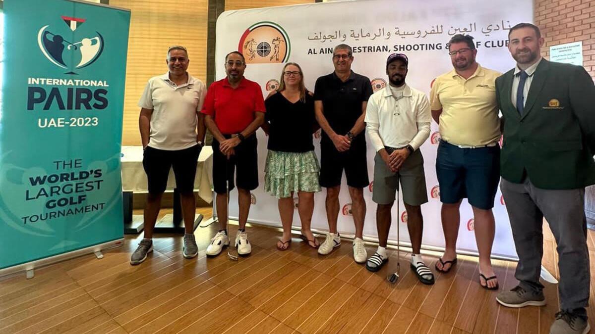 Winners and Officials at the recent UAE International Pairs Qualifier at Al Ain Equestrian, Shooting and Golf Club.- Supplied photo