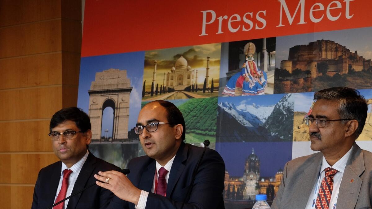 Gyan Bhushan, Vipul and Saket Saran address a press conference to promote the India Tourism industry in Dubai.