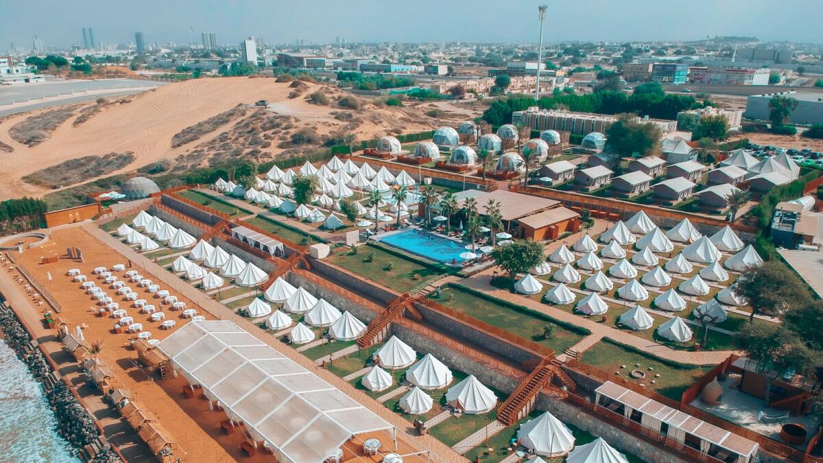 Long Beach Campground, Ras al Khaimah. The only leisure camp in Ras Al Khaimah, Long Beach is ideally suited for winter glamping and getting a feel for outdoor living. Embark on exciting activities such as sunrise yoga, kayaking, team games, pottery classes and more.