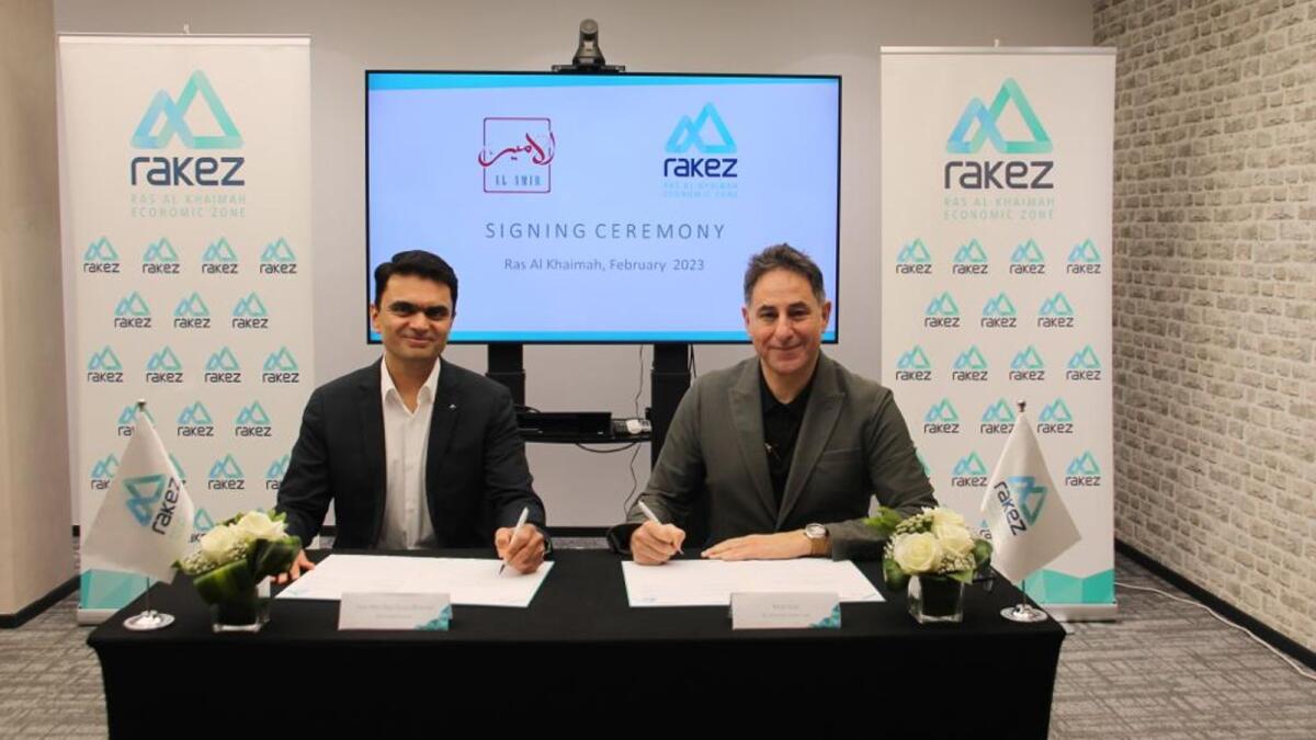 Ramy Jallad, Group CEO of RAKEZ, and Yasin Abdul Majid Ranani, managing director of AAFI, marked the beginning of the latter's journey in the economic zone during a signing ceremony held between the two parties at RAKEZ Compass Coworking Centre. — Supplied photo