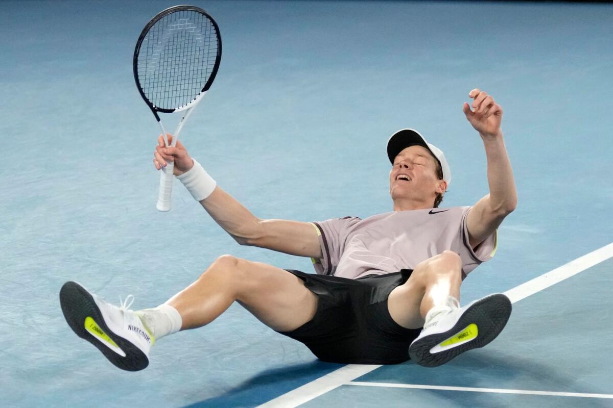 Jannik Sinner of Italy celebrates after defeating Daniil Medvedev of Russia at the Australian Open. - AP