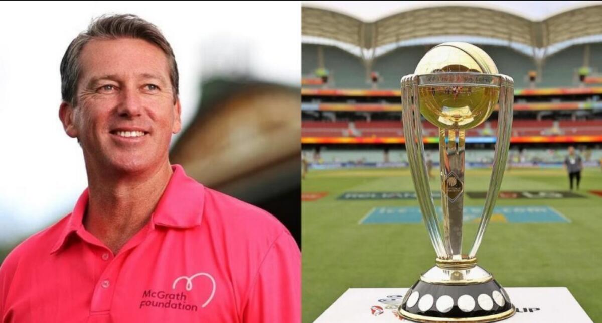 Glenn McGrath (left) and the World Cup trophy. — Twitter