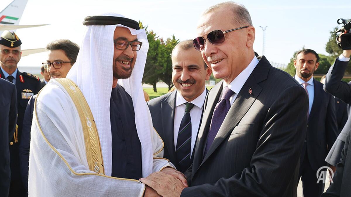 Sheikh Mohamed being received in Istanbul by President Erdogan. — Photo courtesy: Twitter/Anadolu Agency