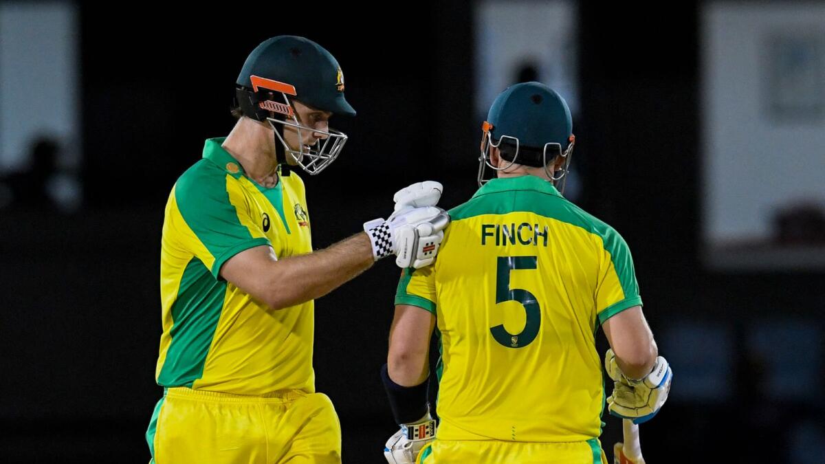 Mitchell Marsh (left) and Aaron Finch of Australia during their partnership. (AFP)