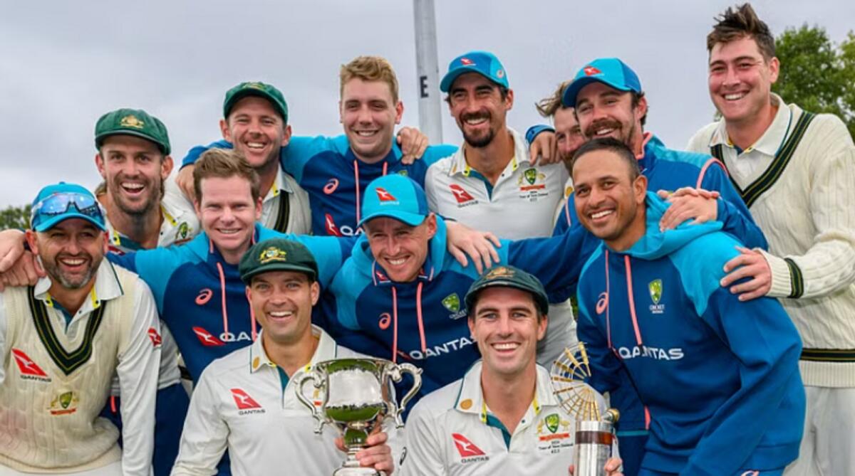 Australia celebrate after the win.Photo X/@CricketAus
