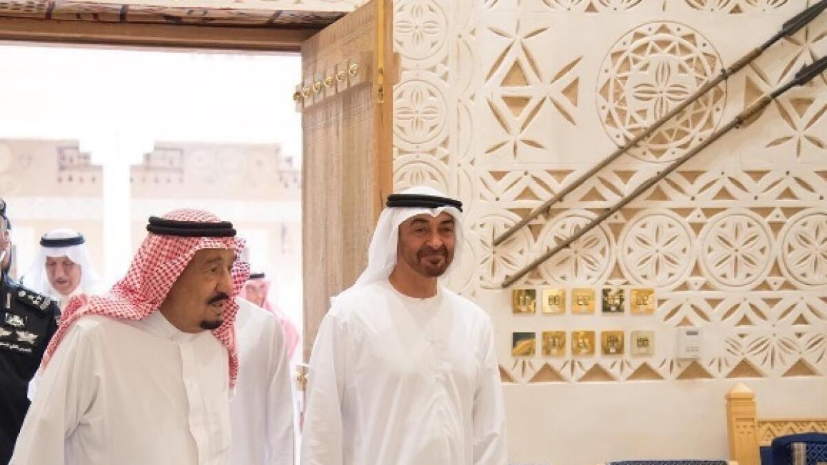 Shaikh Mohammed bin Zayed Al Nahyan and Shaikh Hamdan bin Mohammed bin Rashid Al Maktoum met with Saudi Arabia's King Salman on a brief visit to Riyadh. (Photos: Wam, SPA)