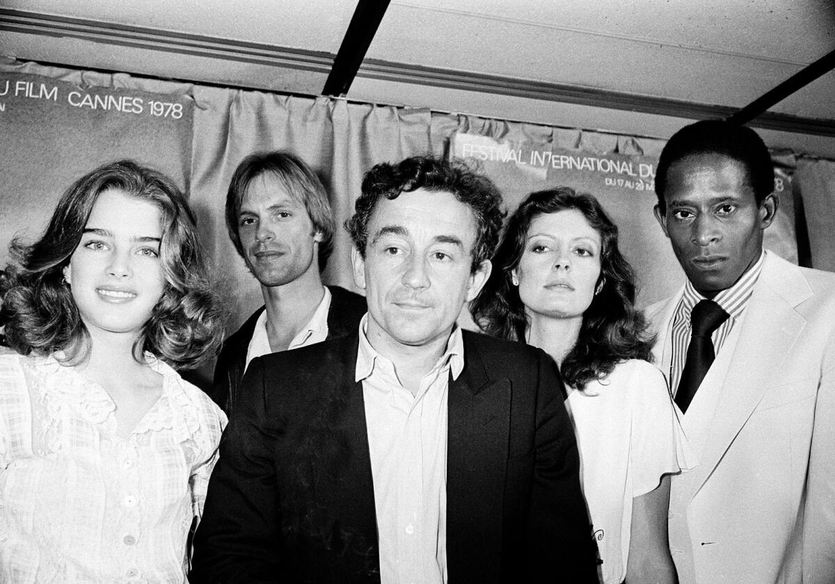 French director Louis Malle, center, is joined by actresses Brooke Shields, from left, Keith Carradine, Susan Sarandon and Antonio Fargas to present 'Pretty Baby' at the 31st Cannes International Film Festival in Cannes, France, on May 22, 1978