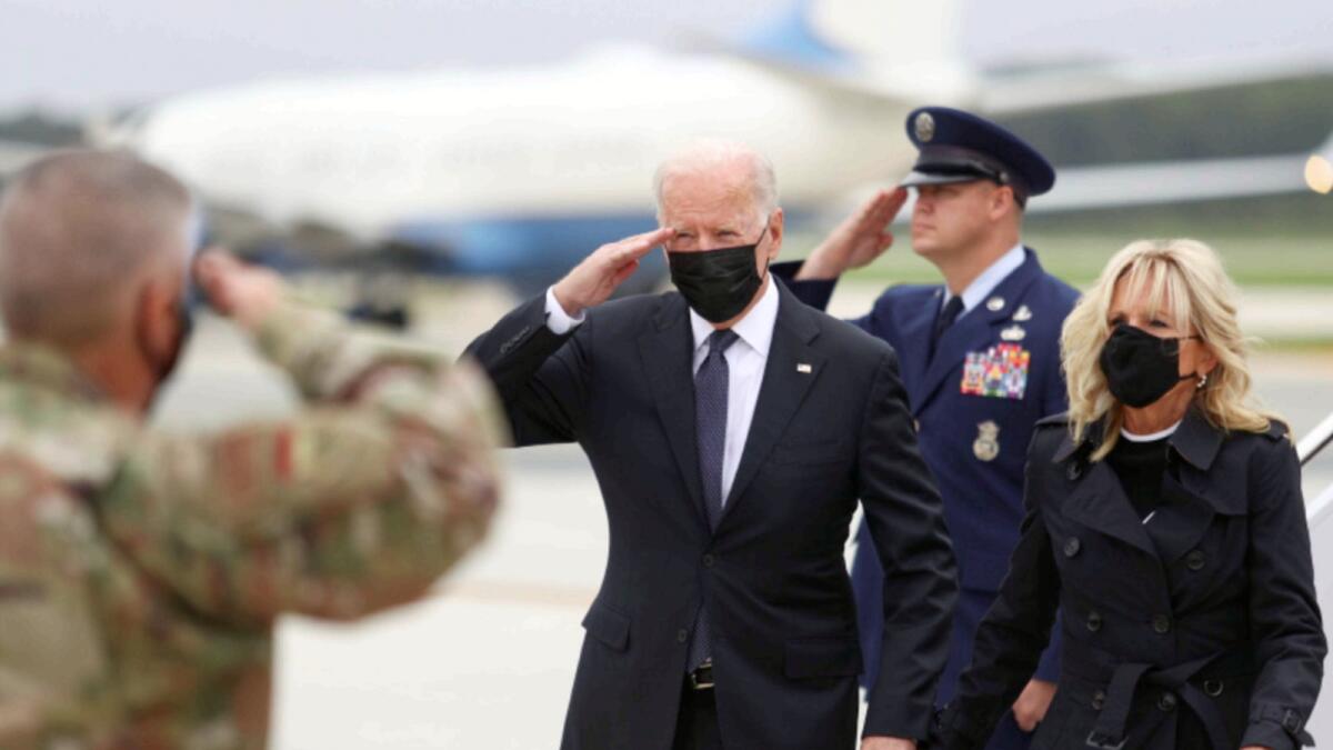 US President Joe Biden and first lady Jill Biden arrive at Dover Air Force Base in Dover, Delaware. — Reuters
