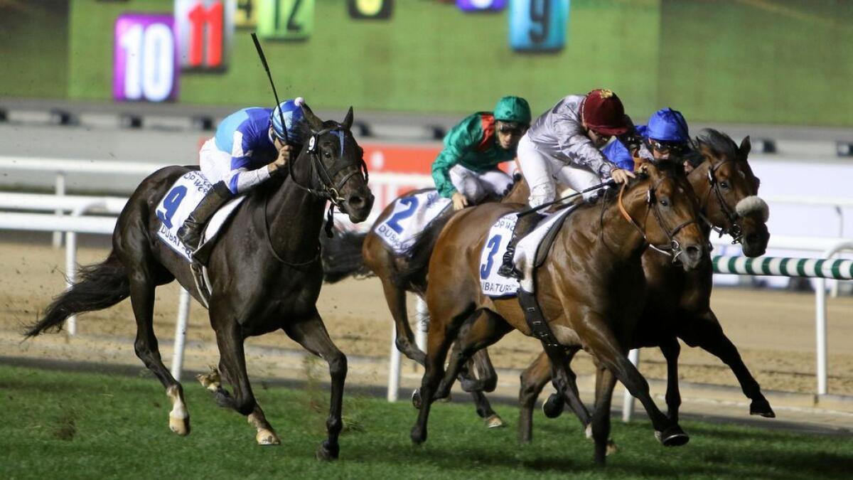 Vivlos ridden by Joao Moreira and sponsored by DP world was declared as the winner of the Race 7 during the Dubai world Cup at Meydan Racecourse– Photo by M.Sajjad/ Khaleej Times 
