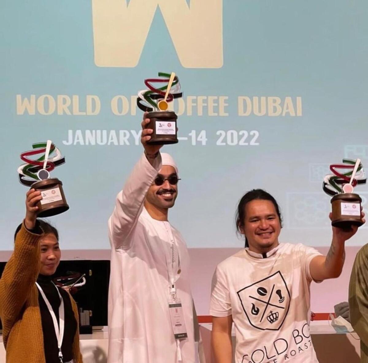 Suleiman with his award at last year’s World of Coffee (Supplied photo)