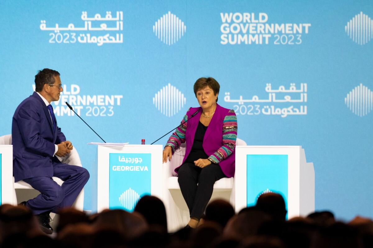 Kristalina Georgieva, Managing Director, International Monetary Fund, addresses at the World Government Summit in Dubai on Monday. 13 February 2023. Photo: Shihab