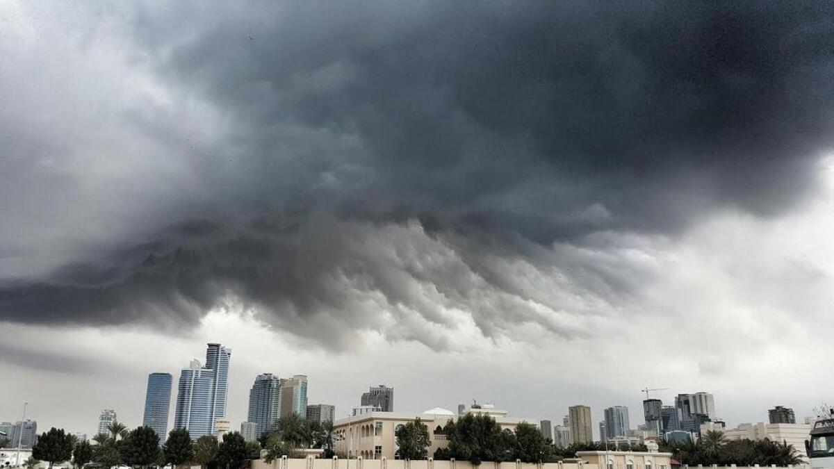 View at the AlKhan Beach on Wednesday as hail, thunder, and heavy rain lash UAE