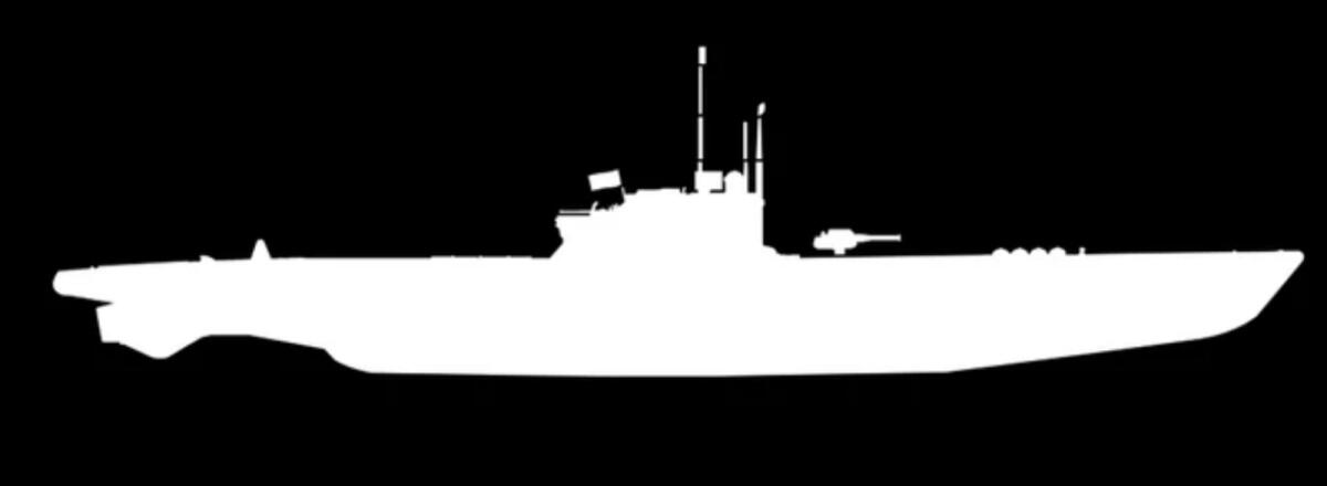 A typical German World War 2 U boat submarine in white silhouette