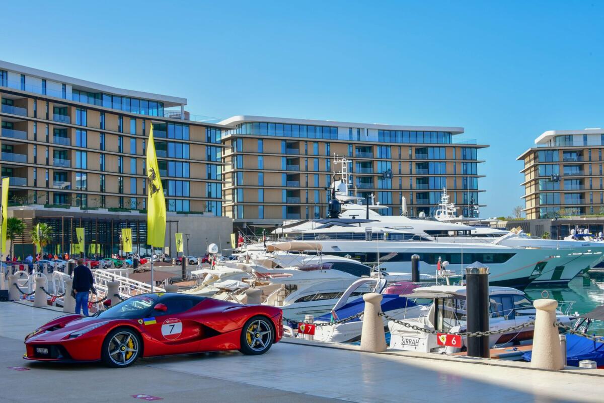A Ferrari supercar in The Bulgari Resort in Dubai, UAE on Feb 19, 2019