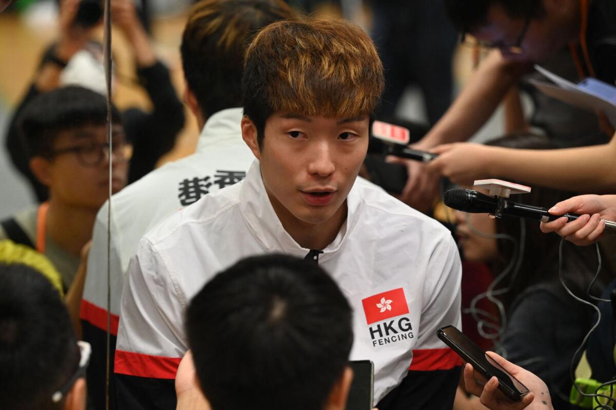 Hong Kong fencer and Tokyo 2020 Olympic gold medallist Edgar Cheung speaks to media at an event in Hong Kong. — AFP