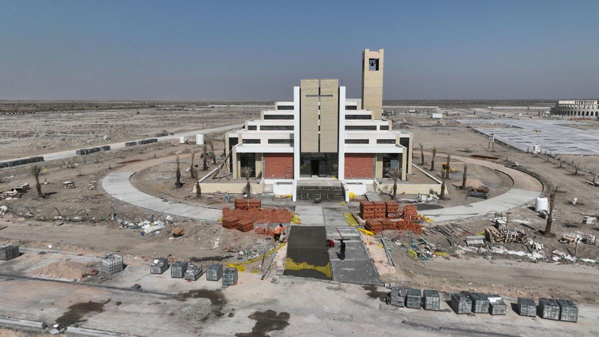 Drone view shows the 'Ibrahim Al Khalil' church, which was built in an effort to attract tourists and Christians to the ancient city, after the Pope's visit to Ur, Iraq, in 2021. — Reuters