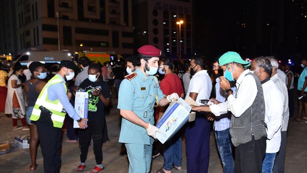 Sharjah Police distributed water to tenants affected by the blaze.