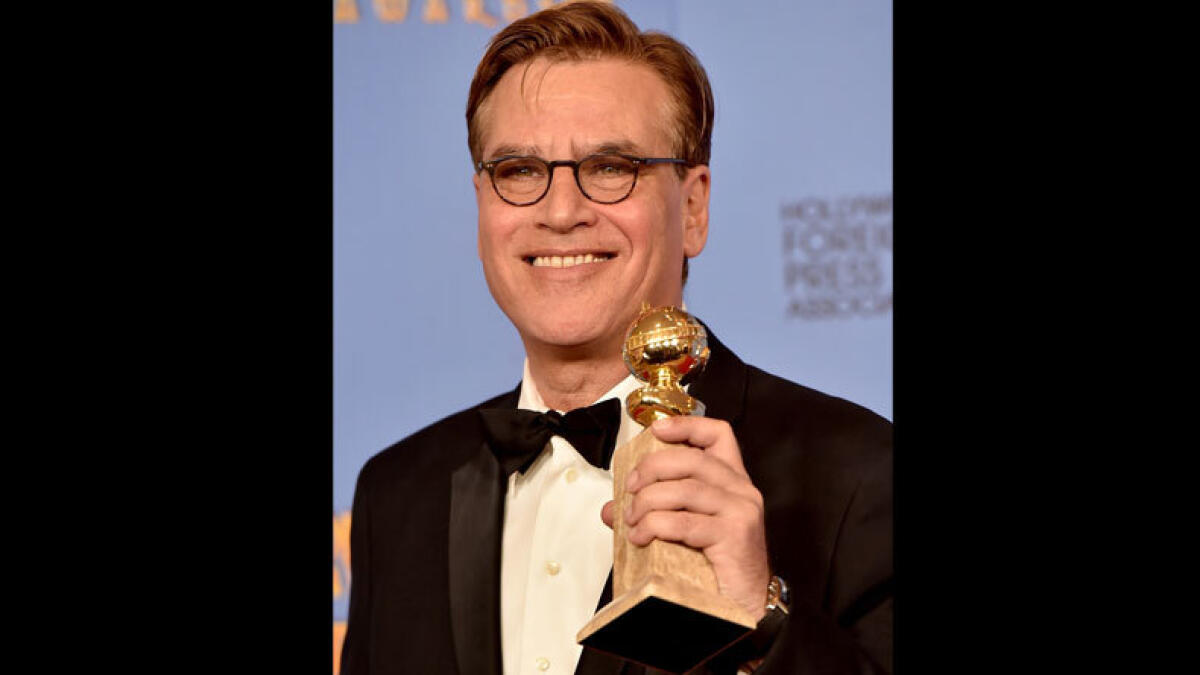 Aaron Sorkin, winner of Best Screenplay for “Steve Jobs”. Photo: AFP