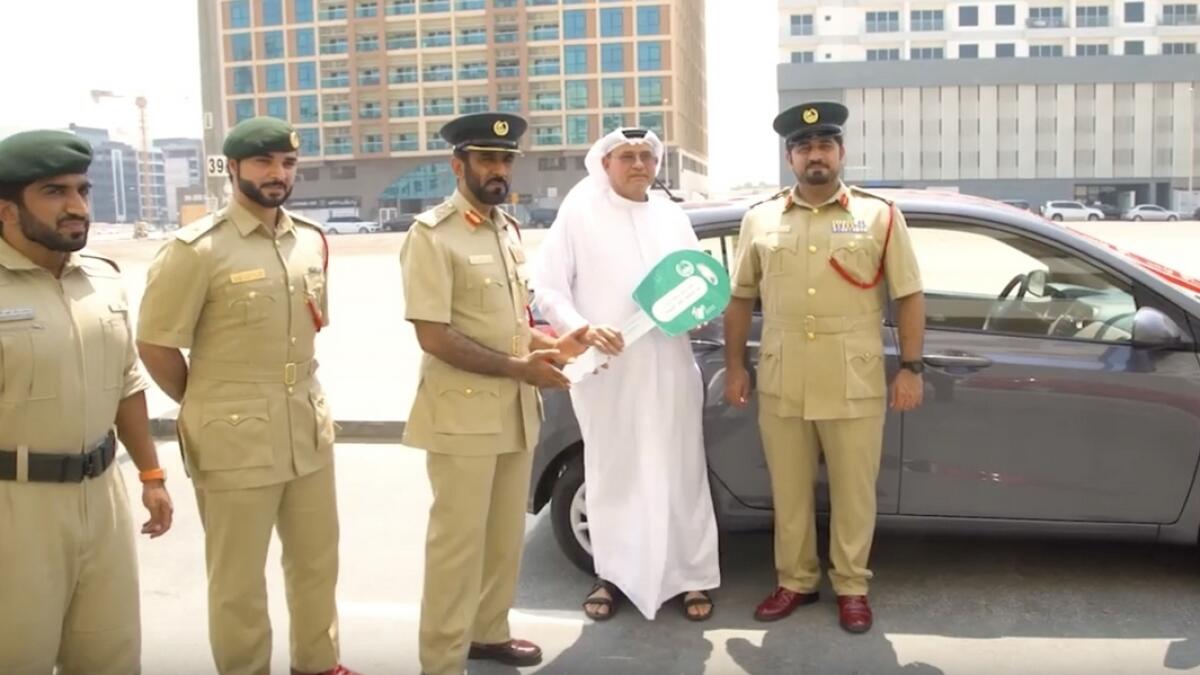 Dubai Police, gift, car, resident, new car, brand new, white points, surprise