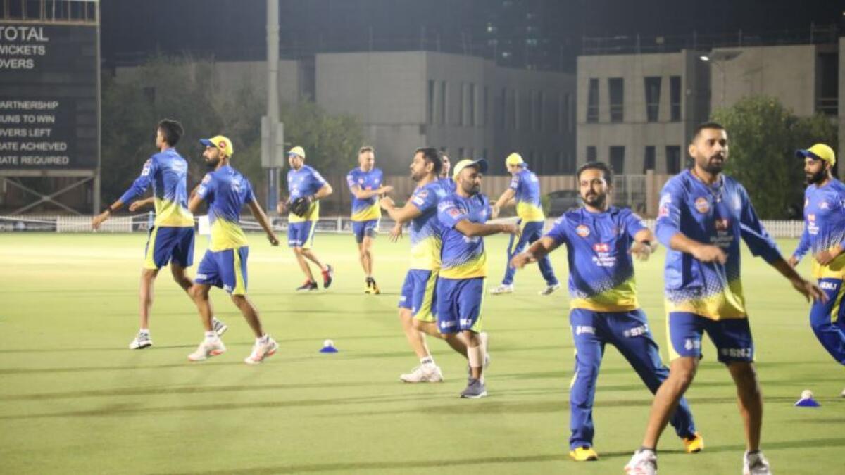 Chennai Super Kings players during a training session. (CSK Twitter)