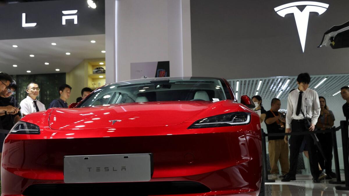 Tesla's new Model 3 sedan is seen displayed at the China International Fair for Trade in Services (CIFTIS) in Beijing. — Reuters