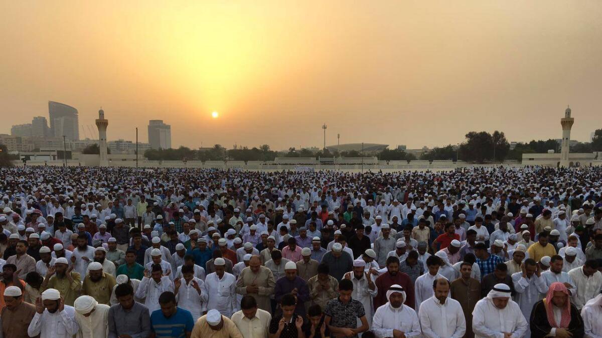 People gather to offer prayers during ??Eid Al Fitr in Bur Dubai, ?Dubai?. Photo by Rahul Gajjar/Khaleej Times