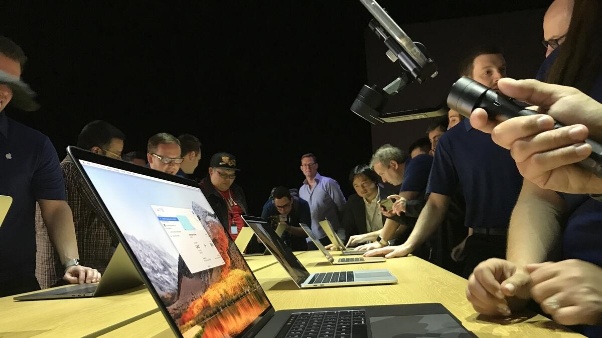 The new MacBooks on display during the media hands-on session of Apple's Worldwide Developers Conference at the San Jose McEnery Convention Center in California on Monday.