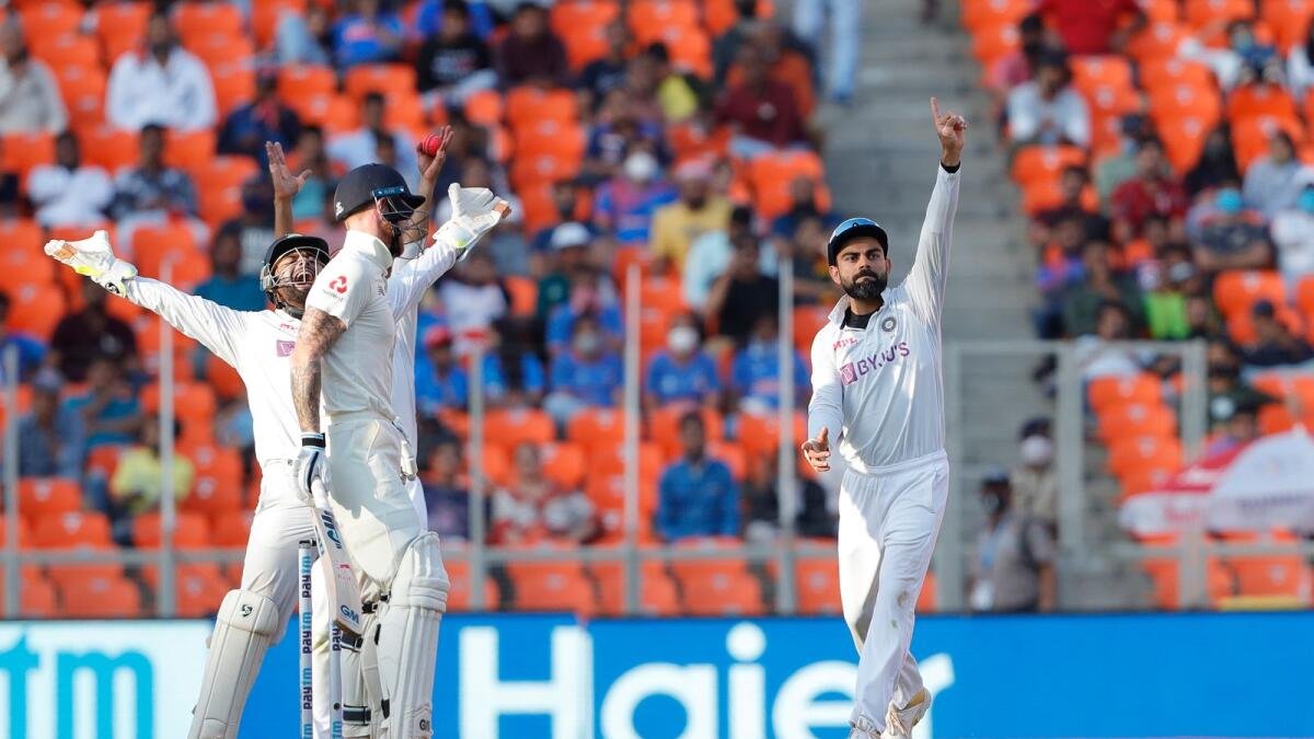Indian captain Virat Kohli appealing for the wicket of Ben Stokes during day two of the third Test. (BCCI)