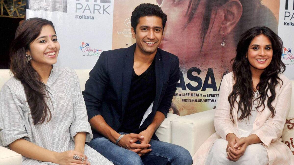 Richa Chadha with her Masaan co-stars Shweta Tripathi and Vicky Kaushal.