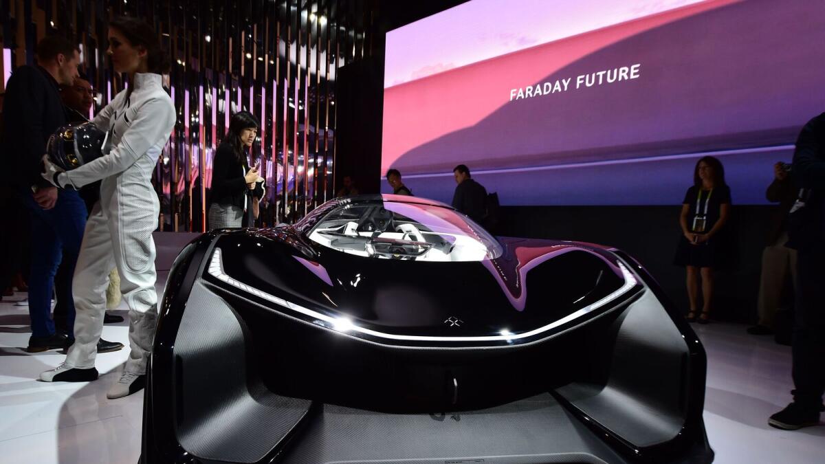 The Faraday Future FFZERO1 Concept car is displayed on the first day of the CES 2016 Consumer Electronics Show in Las Vegas, Nevada.