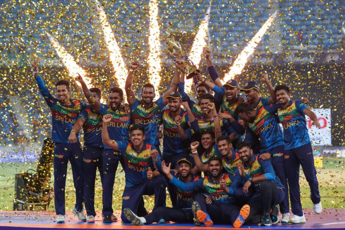 Sri Lanka's players celebrate after winning the 2022 Asia Cup final in Dubai. — AFP file